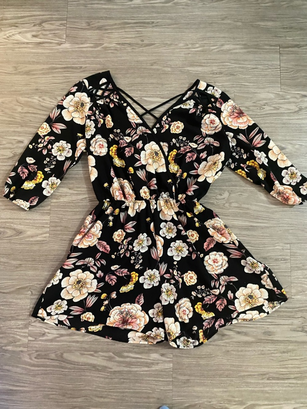 Black Floral V-Neck Crisscross Romper
